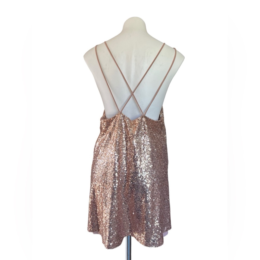 Shinestar Slip Sequin Dress Mini Strappy‎ V
Neck Tank Cami Rose Gold Large - Picture 2 of 11